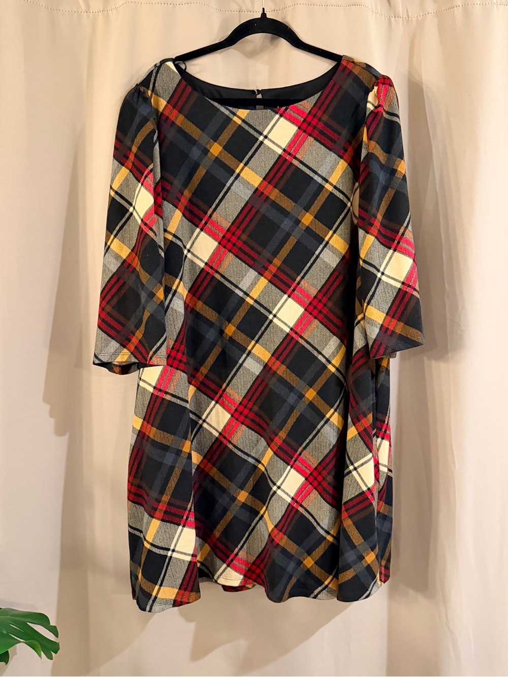 JH Plaid Swing Dress with Red & Mustard Accents